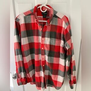 J. Crew Men's Bold Red and Gray Checkered Shirt